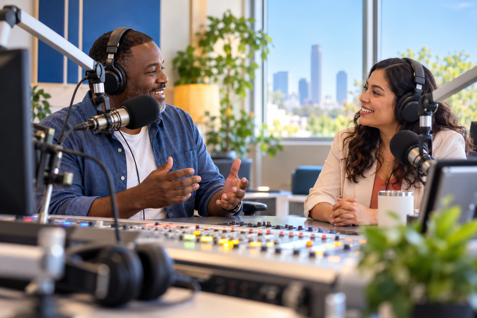 Original AI-generated radio studio concept; not actual KMEJ staff or facilities.